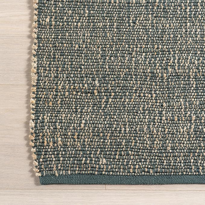 Nuloom Elfriede Handmade, Green/Natural, 7'6" x 9'6", Jute & Cotton, Textured and Earthy, High Traffic, Stain Resistant, Easy Clean, Durable Area Rug for Bedroom, Living Room, Dining, Entryway