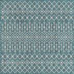 Unique Loom Outdoor Trellis Collection Area Rug - Tribal Trellis (7' 10" Square, Teal/ Ivory)