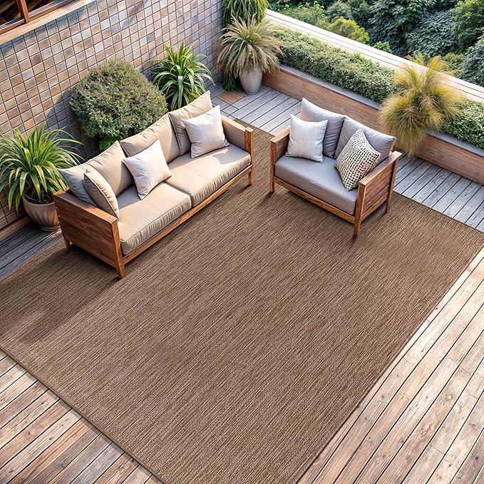 CAMILSON Outdoor Rug 10x14 Modern Area Rugs for Large Indoor and Outdoor Patios and Porches - Waterproof, Washable, Non-Shedding, Easy-to-Clean Outside Carpet (10 x 14, Solid - Jute)