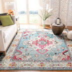 SAFAVIEH Monaco Collection 9' x 12' Light BlueFuchsia MNC243J Boho Chic Medallion Distressed Non-Shedding Living Room Bedroom Dining Home Office Area Rug