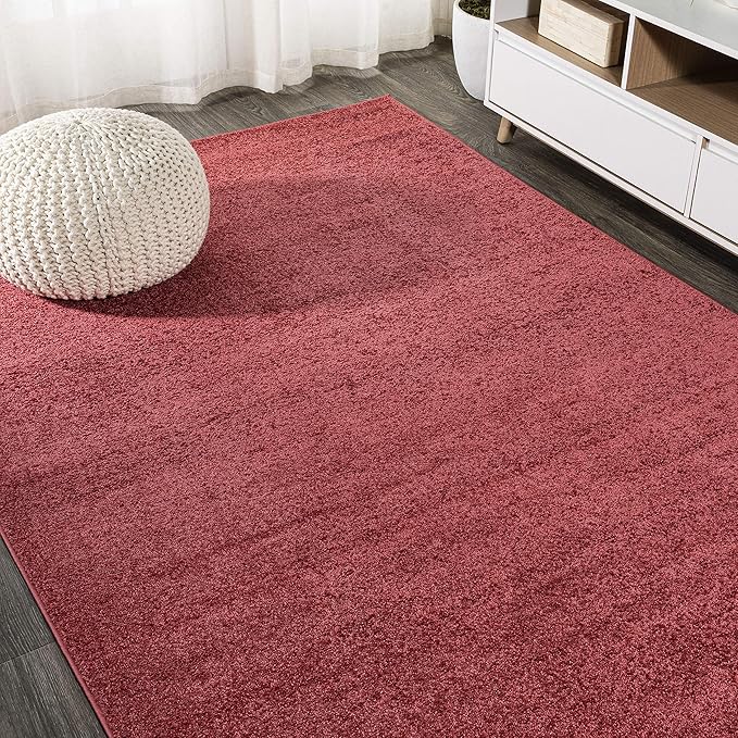 Eyely UES100E-8 Supersoft Haze Solid Low-Pile Indoor Area Rug Casual;Contemporary;Solid;Traditional, Bedroom, Kitchen, Living Room, Easy-Cleaning, Non-Shedding, 8 X 10, Red