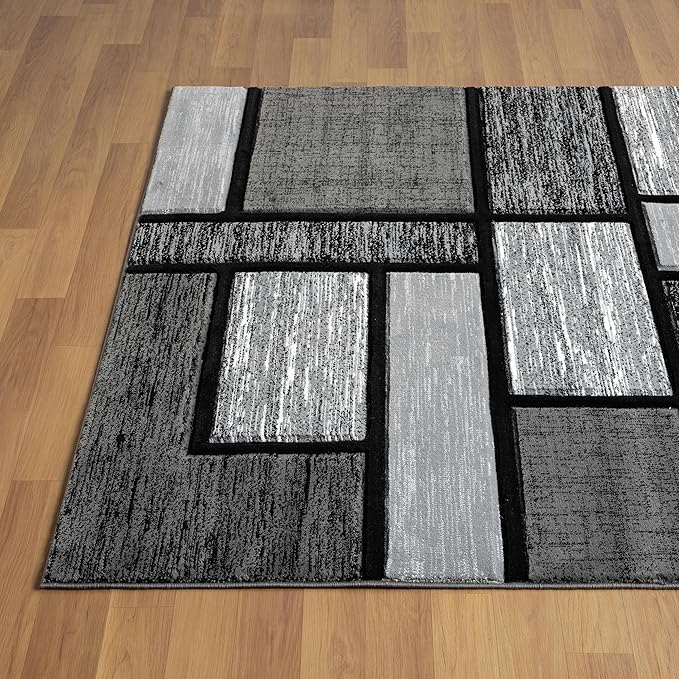 Area Rug Modern 5x7 Grey Black Geometry Squares Soft Hand Carved Contemporary Floor Carpet Fluffy Texture for Indoor Living Dining Room and Bedroom Area