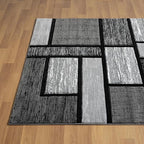 Area Rug Modern 5x7 Grey Black Geometry Squares Soft Hand Carved Contemporary Floor Carpet Fluffy Texture for Indoor Living Dining Room and Bedroom Area