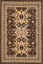 Unique Loom Taftan Collection Border Geometric Tribal Inspired Design Area Rug (6' 0 x 9' 0 Rectangular, Brown/ Tan)
