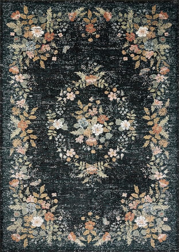 Loloi Rifle Paper Co. Laurel Collection LAU-01 Dark Navy 2'-8" x 4' Accent Rug