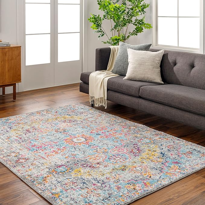 Livabliss Area Rugs - 5x7 Odelia Vintage Boho Beige Mustard Gray Area Rug for Living Room Bedroom - Floral Medallion Stain Resistant Carpet for Kitchen, Nursery, Office (5'3" x 7'3")