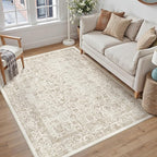 Light Brown Area Rug 3x5 Office Entryway Rug Machine Washable Kitchen Vintage Distressed Non Slip Carpet Indoor Retro Floral Accent Throw Door Mat for Bathroom Bedroom Dining Living Room