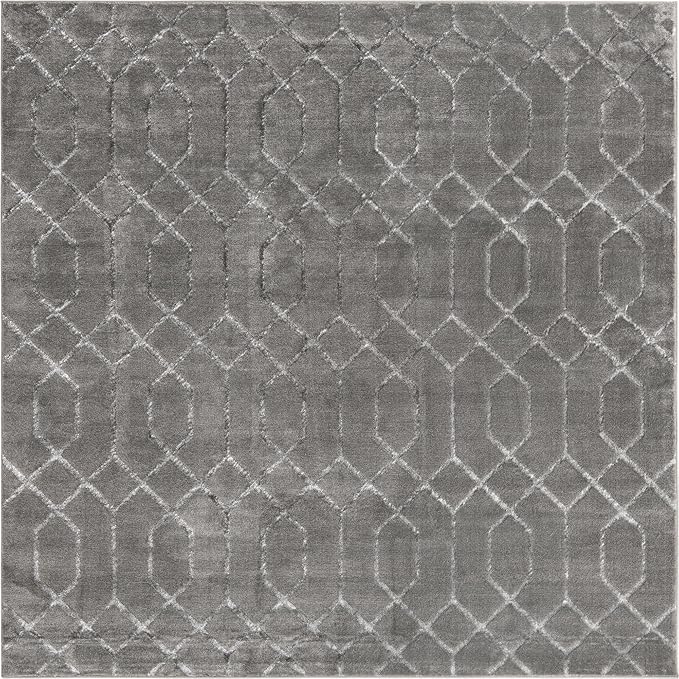 Unique Loom Marilyn Monroe Glam Collection Area Rug - Trellis (7' 10' Square, Gray Silver/ Silver)