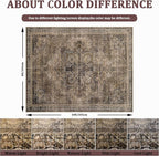 9x12 Area Rug Living Room Rugs, Stain Resistant Washable Rug, Vintage Large Non-Slip Backing, Low Pile Lightweight Print Rug for Bedroom Dinning Room Home Office (Brown1)