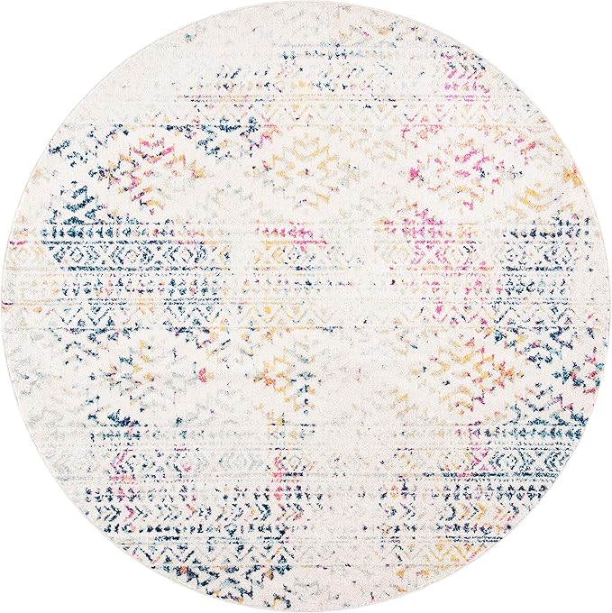 SAFAVIEH Tulum Collection Area Rug - 10' Round, Ivory & Blue, Moroccan Boho Tribal Design, Non-Shedding & Easy to Clean, Ideal for Living Room, Bedroom, Dining Space (TUL272C)
