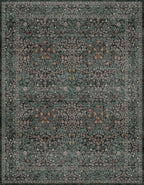 Dining Room Rugs for Under Table - 7x9 Washable Dark Green Oriental Area Rug for Living Room, Non-Slip Floor Carpet for Bedroom Under Bed - Vintage Design & Stain Resistance