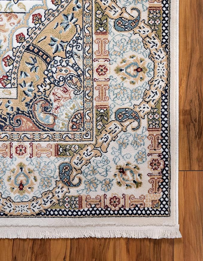 Unique Loom Narenj Collection Classic Traditional Medallion Textured Design Area Rug, 10 x 13 ft, Ivory/Tan