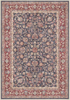 Well Woven Asha Rome Navy Blue Red 3'3" x 5' Area Rug - Oriental Floral Pattern, Easy Clean, Floor-Friendly Backing - for Living Room, Bedroom, and Dining Room
