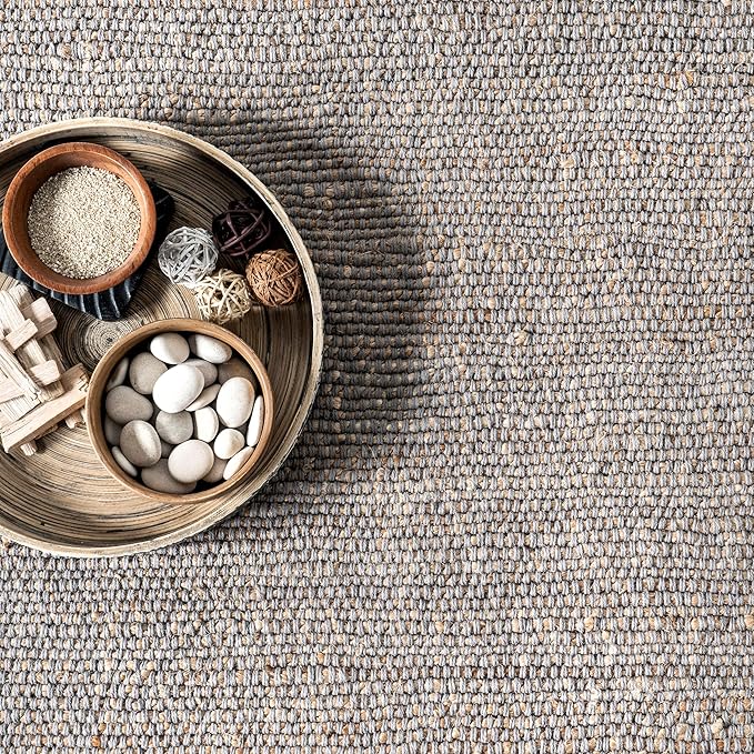 Nuloom Elfriede Handmade, Grey/Ivory, 2'6" x 6', Jute & Cotton, Textured and Earthy, High Traffic, Stain Resistant, Easy Clean, Durable Area Rug for Bedroom, Living Room, Dining, Entryway