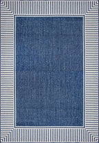Nuloom Asha Navy/Ivory, 8' Square, Casual, Striped Border, Soft and Cozy, High Traffic, Stain Resistant, Easy Clean, Durable Area Rug for Indoor/Outdoor Patio, Deck, Porch, Garden, Courtyard