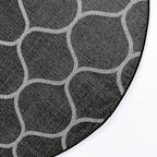 Rugs.com Lattice Frieze Collection Rug – 5' Round Black Medium Rug Perfect for Kitchens, Dining Rooms
