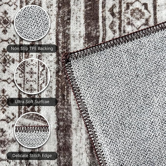 RUGSURE Washable Area Rugs 2'6'' x 8' - 1/6 Thick - Moroccan-Inspired -Stain & Water Resistant Non-Slip - Resistant Rug for Living Room, Bedroom, Nursery, Pet & Child Friendly (Brown)