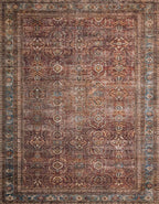 Loloi Layla Collection LAY-01 Brick/Blue 9'-0" x 12'-0" .13" Thick Area Rug, Soft, Durable, Vintage Inspired, Distressed, Low Pile, Non-Shedding, Easy Clean, Printed, Living Room Rug