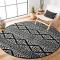 SAFAVIEH Tulum Collection Area Rug - 3' Round, Black & Ivory, Moroccan Boho Tribal Design, Non-Shedding & Easy to Clean, Ideal for Entryway, Foyer, Accent Space, Bedroom (TUL272Z)