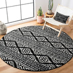 SAFAVIEH Tulum Collection Area Rug - 3' Round, Black & Ivory, Moroccan Boho Tribal Design, Non-Shedding & Easy to Clean, Ideal for Entryway, Foyer, Accent Space, Bedroom (TUL272Z)