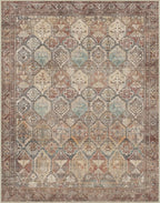 Bavni Washable Rug 8x10 Area Rug for Living Room Bedroom Dining, Washable Vintage Print Carpet, Ultra-Thin Low Pile Lightweight Rug with Non Slip Backing, Reddish Brown