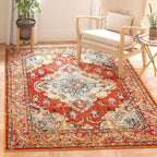 SAFAVIEH Monaco Collection Area Rug - 9' x 12', Orange & Light Blue, Boho Chic Medallion Distressed Design, Non-Shedding & Easy Care, Ideal for High Traffic Areas in Living Room, Bedroom (MNC243H)