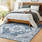 Moynesa Ultra-Thin Washable Area Rug - 5x7 Blue Rugs for Living Room Washable Rugs for Bedroom Soft Dining Room Mat, Vintage Printed Low Pile Indoor Carpet for Office Sunroom Playroom
