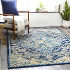 Livabliss Area Rugs - 7x9 Odelia Vintage Boho Blue Aqua Slate Area Rug for Living Room Bedroom - Floral Medallion Stain Resistant Carpet for Kitchen, Nursery, Office (6'7" x 9')