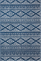 SAFAVIEH Tulum Collection Area Rug - 5'3" x 7'6", Navy & Ivory, Moroccan Boho Tribal Design, Non-Shedding & Easy to Clean, Ideal for Living Room, Bedroom, Dining Space (TUL272N)