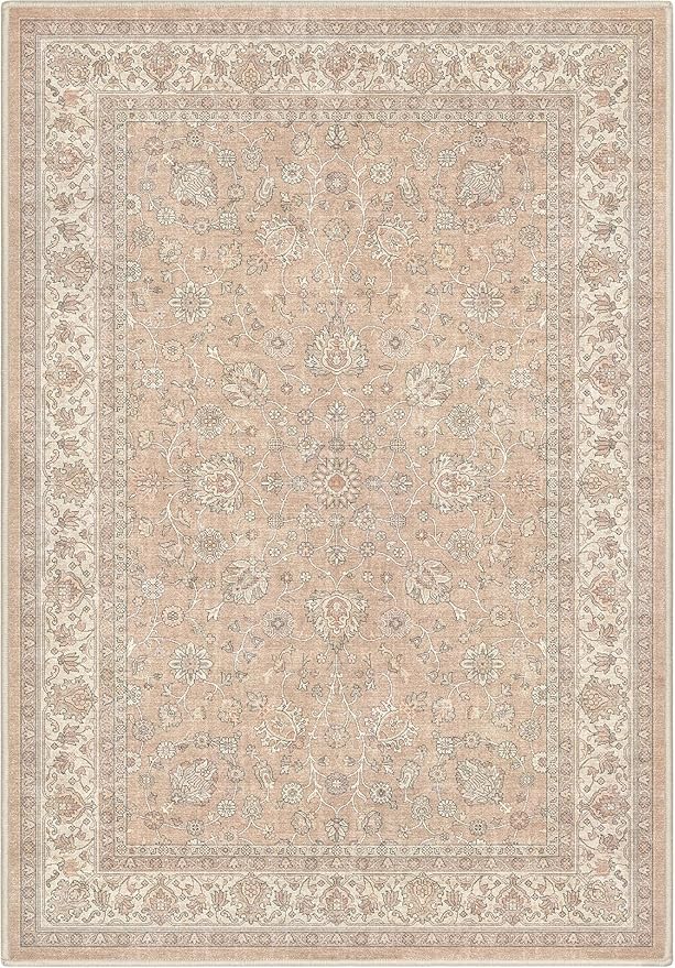Well Woven Asha Rome Beige Cream 3'3" x 5' Area Rug - Oriental Floral Pattern, Easy Clean, Floor-Friendly Backing - for Living Room, Bedroom, and Dining Room