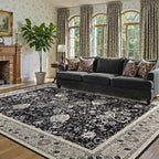9x12 Rugs for Bedroom, Vintage Washable Rugs Non Slip Large Area Rug for Living Room Dining Room Office, Floor Decoration Big Rug Carpet Low-Pile Kid & Pet Friendly(Blcak Navy Multi