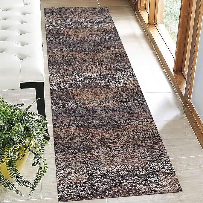 RUGSURE Washable Area Rug - 1/6 Thick - Stain & Water Resistant Non-Slip - Resistant Rug for Living Room, Bedroom, Nursery, Pet & Child Friendly, Vintage Charm Area Rugs (Rust, 2'6'' x 8')