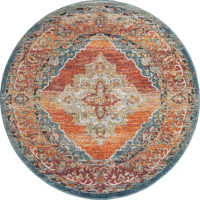 Unique Loom Isabella Collection Area Rug - Rossellini (6' 1" Round, Rust Red/ Beige)