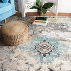 SAFAVIEH Monaco Collection Area Rug - 5'1" x 7'7", Grey & Light Blue, Boho Chic Medallion Distressed Design, Non-Shedding & Easy Care, Ideal for High Traffic Areas in Living Room, Bedroom (MNC243G)