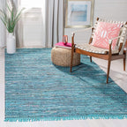 SAFAVIEH Rag Rug Collection Accent Rug - 3' x 5', Blue & Multi, Handmade Boho Stripe Cotton, Ideal for High Traffic Areas in Entryway, Living Room, Bedroom (RAR121B)