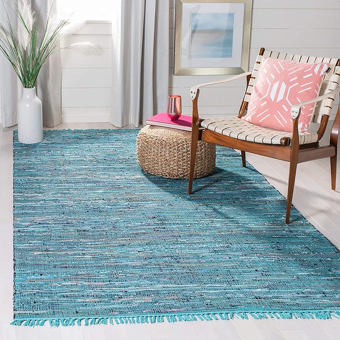 SAFAVIEH Rag Rug Collection Accent Rug - 2'3" x 5', Blue & Multi, Handmade Boho Stripe Cotton, Ideal for High Traffic Areas in Entryway, Living Room, Bedroom (RAR121B)