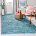 SAFAVIEH Rag Rug Collection Area Rug - 4' Square, Blue & Multi, Handmade Boho Stripe Cotton, Ideal for High Traffic Areas in Living Room, Bedroom (RAR121B)