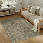 Vintage Area Rug 5x7 Light Brown Bedroom Indoor Kitchen Washable Living Room Carpet Tribal Distressed Retro Accent Throw Rug for Office Dining Room Bathroom Faux Wool