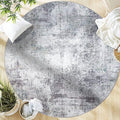 GLN Rugs Contemporary Collection - Machine Washable Area Rug, Contemporary Washable, Non Slip, Low Pile Chenille Rug, Living Room, Bedroom, Kitchen Rug (5'3" Round Grey/Green)