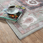 Fame Living Green Oushak Rug, Modern, Vintage, Turkish, Eclectic, Floral, Pastel, Washable, Extra Large Area Rugs for Living Room, Dining, Bedroom, Lounge, 9'x12'