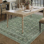 Area Rug 5x7 Green Washable Living Room Carpet Soft Non Slip Vintage Bedroom Indoor Office Traditional Retro Distressed Thicker Throw Large Rug for Dining Room Bathroom Kitchen