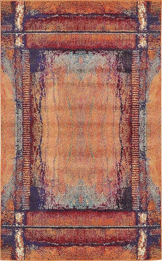 Unique Loom Estrella Collection Rustic, Distressed, Modern, Abstract Area Rug (5' 0 x 8' 0 Rectangular, Orange/Black)