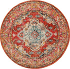SAFAVIEH Monaco Collection Area Rug - 4' Round, Orange & Light Blue, Boho Chic Medallion Distressed Design, Non-Shedding & Easy Care, Ideal for High Traffic Areas in Living Room, Bedroom (MNC243H)