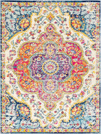 Livabliss Area Rugs - 2x3 Romaine Vintage Boho Fuchsia Mustard Blue Area Rug for Living Room Bedroom - Floral Medallion Stain Resistant Carpet for Kitchen, Nursery, Office (2' x 3')