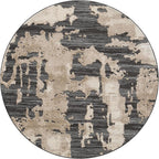 Abani Terra Cream Area Rug for Living Room, Bedroom - Black Abstract Pattern - 6' Round - Durable & Easy to Clean