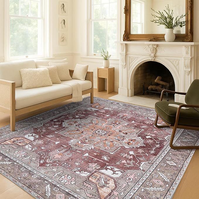 Washable Area Rug. Modern Farmhouse. Vintage. Turkish. Bohemian. Distressed. Oriental. Traditional. Rugs for Living Room. Dining. Bedroom. Office. Entryway. Foyer. (857RB, 2'5" x 13')