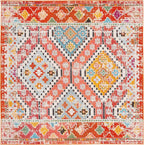 SAFAVIEH Madison Collection Area Rug - 6'7" Square, Rust & Pink, Boho Diamond Distressed Design, Non-Shedding & Easy Care, Ideal for High Traffic Areas in Living Room, Bedroom (MAD418Q)