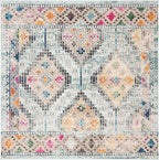 SAFAVIEH Madison Collection Area Rug - 3' Square, Blue & Yellow, Boho Diamond Distressed Design, Non-Shedding & Easy Care, Ideal for High Traffic Areas in Living Room, Bedroom (MAD418K)