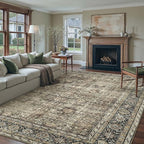 Vintage Area Rug 10x14 Brown Washable Living Room Large Carpet Non Slip Bedroom Indoor Office Low Pile Traditional Distressed Retro Accent Rug for Dining Room