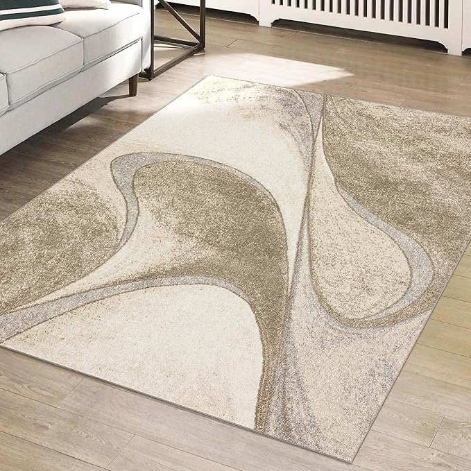 LUXE WEAVERS Spiral Abstract Beige 5x7 Area Rug